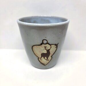 Studio Pottery Handwarmer Mug Deer Reindeer in Christmas Ornament Signed